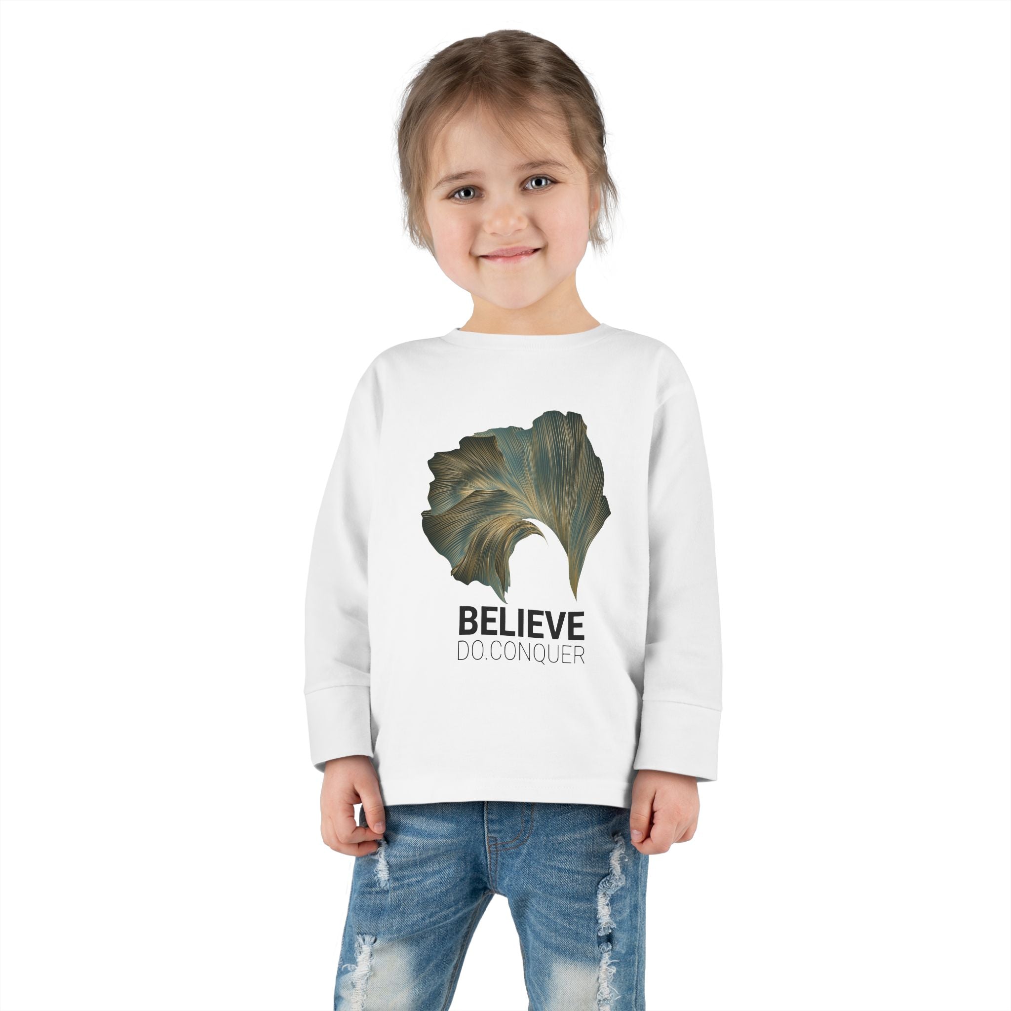 Inspirational Toddler Long Sleeve Tee - "Believe Do Conquer"