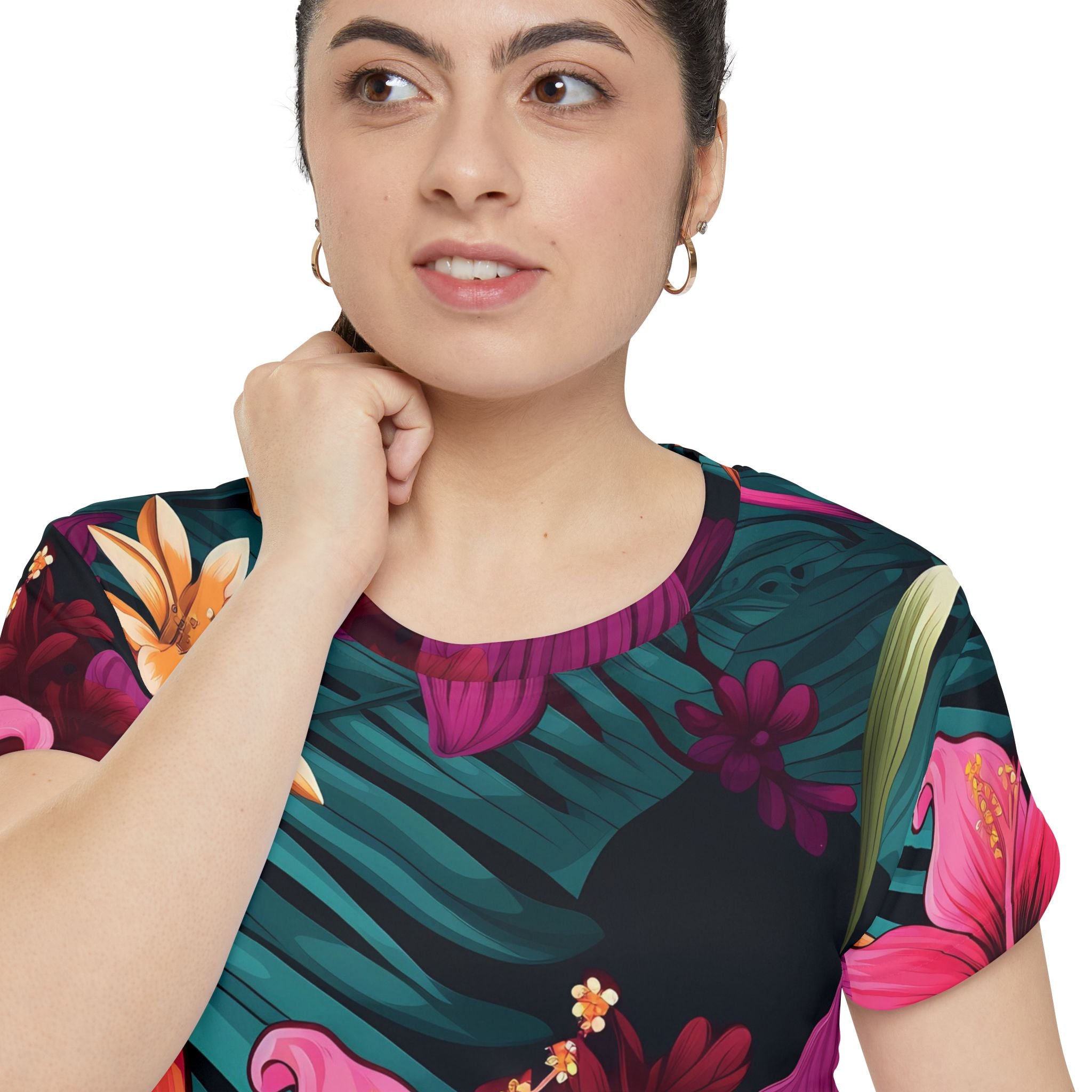 Tropical Floral Women&#039;s Short Sleeve Shirt - Vibrant Summer Style