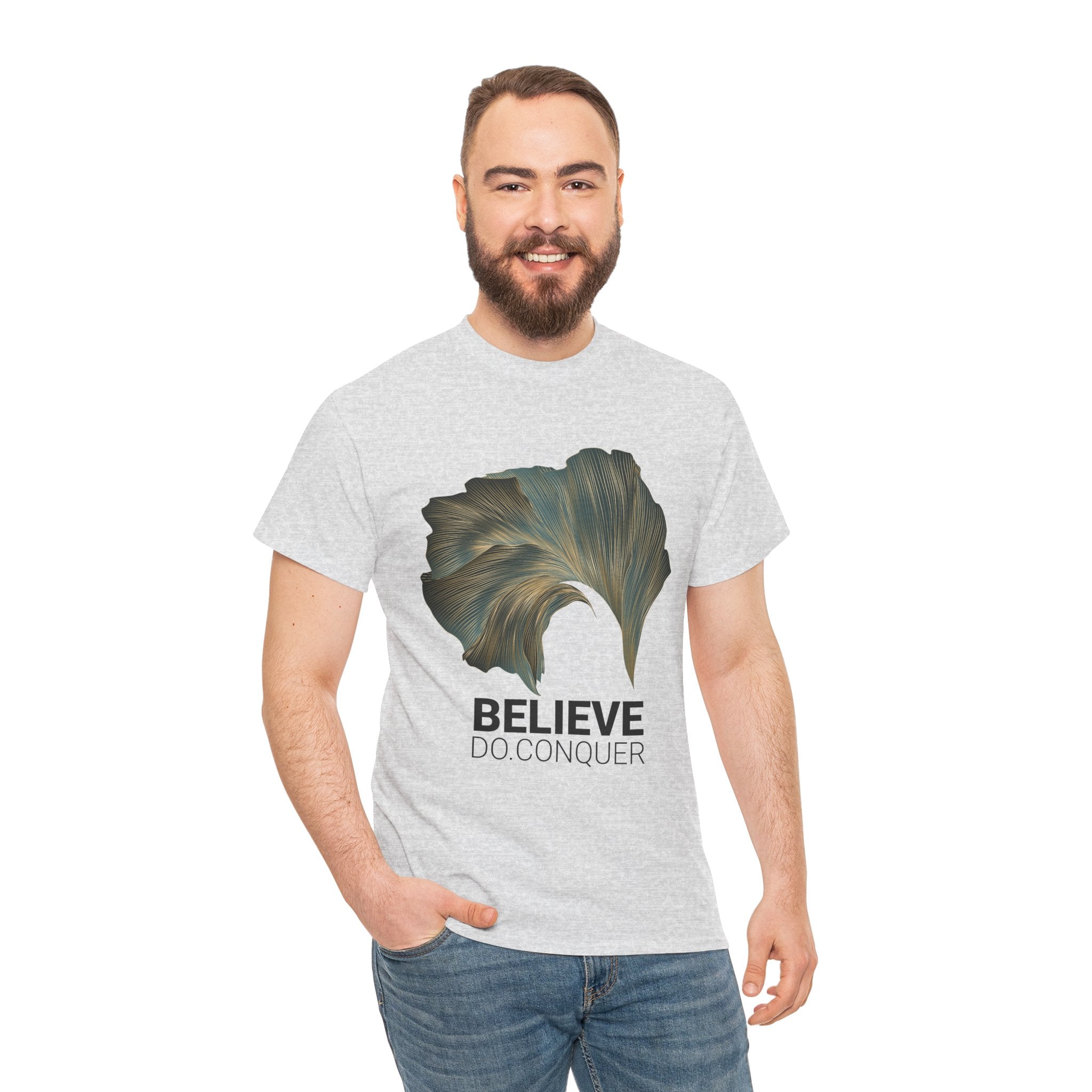 Belive.Do.Conquer Unisex Heavy Cotton Tee - Artistic Leaf Design