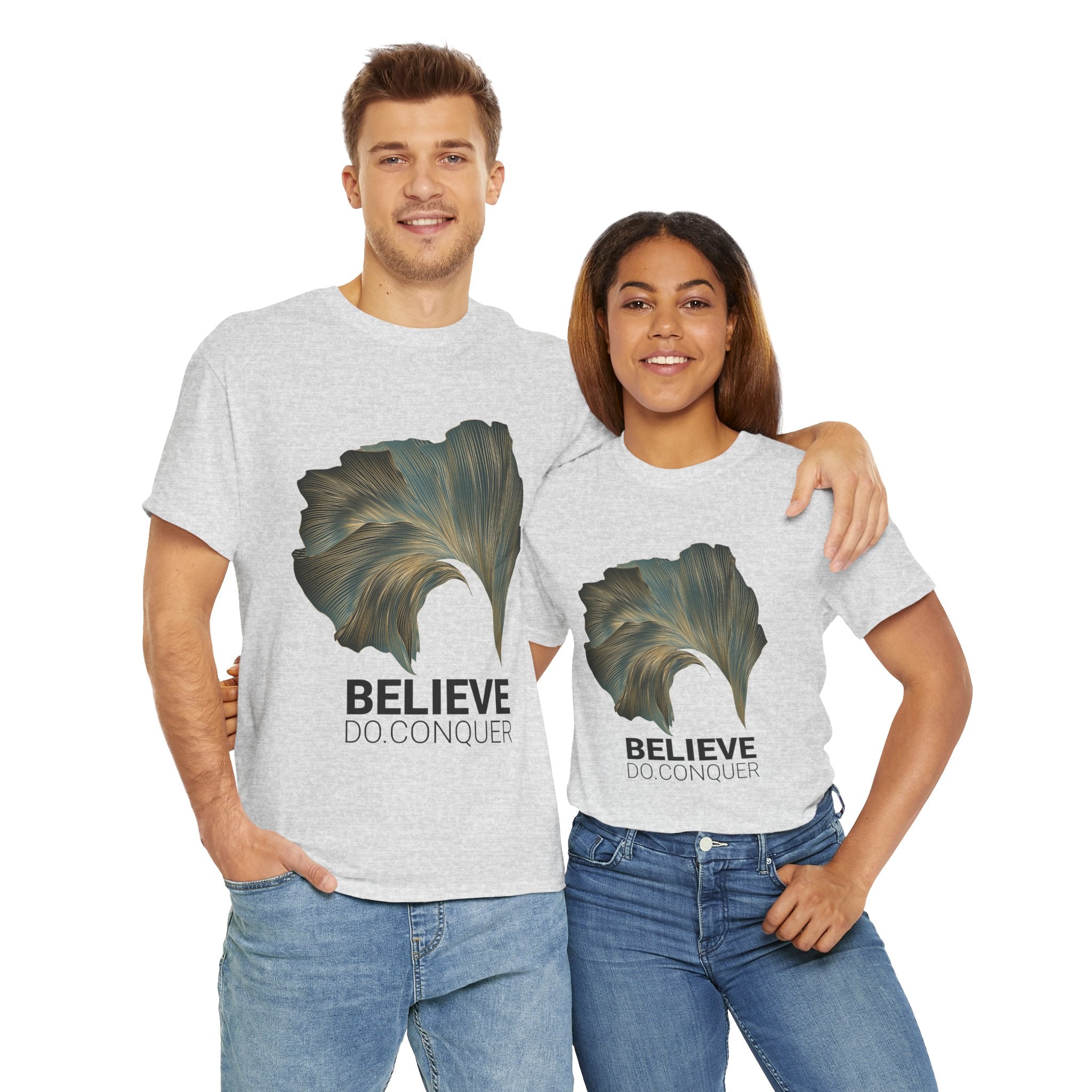 Belive.Do.Conquer Unisex Heavy Cotton Tee - Artistic Leaf Design