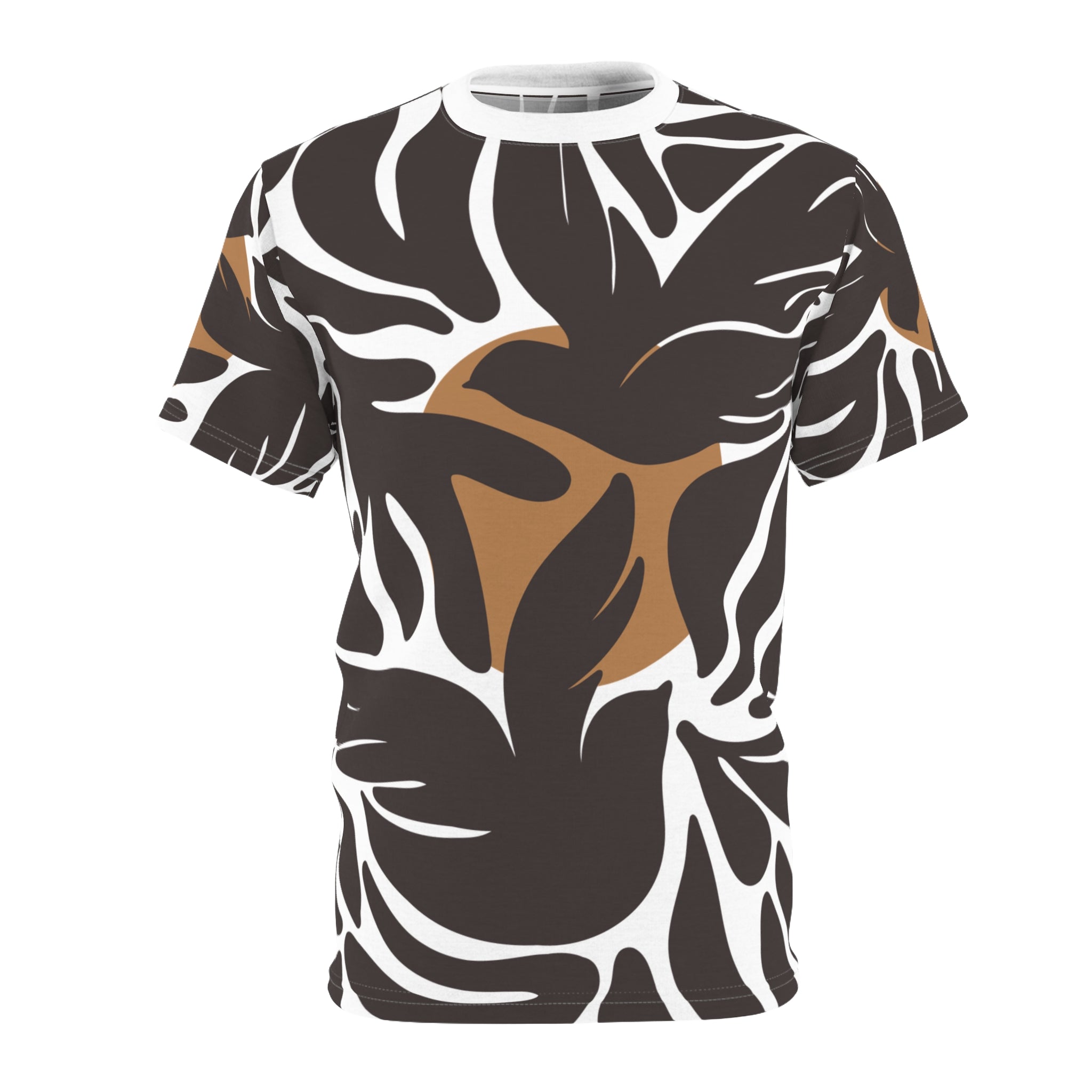 Stylish Unisex Cut & Sew Tee with Tropical Leaf Print