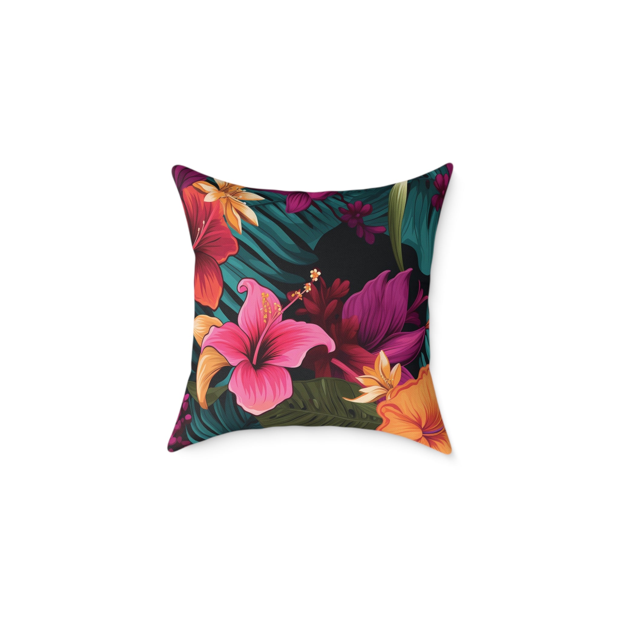 Tropical Floral Square Pillow - Vibrant Home Decor for Summer Vibes
