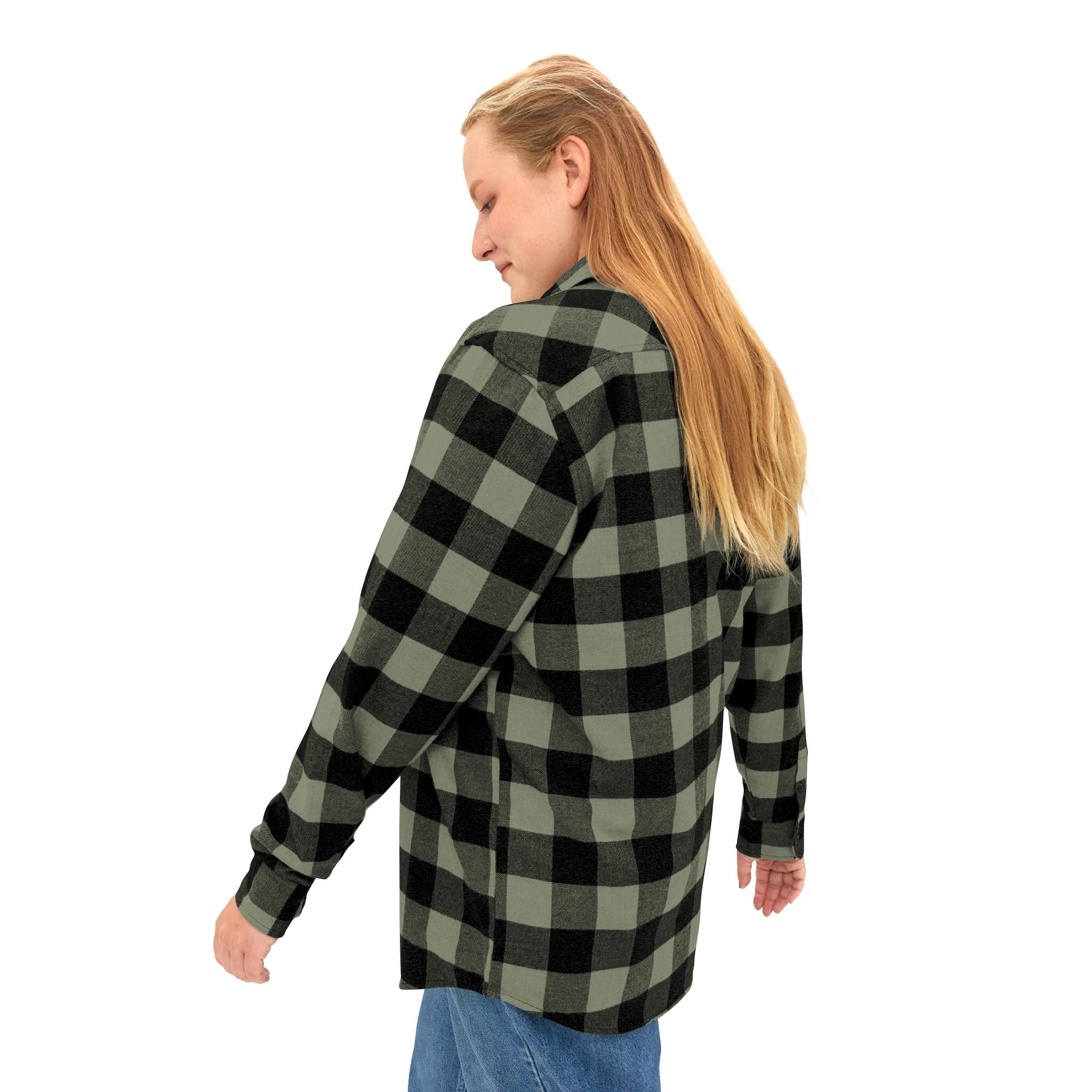 Cozy Comfort with a Purpose: The "Believe & Do" Unisex Flannel Shirt - Cozy Black and Green Plaid Design for Everyday Wear