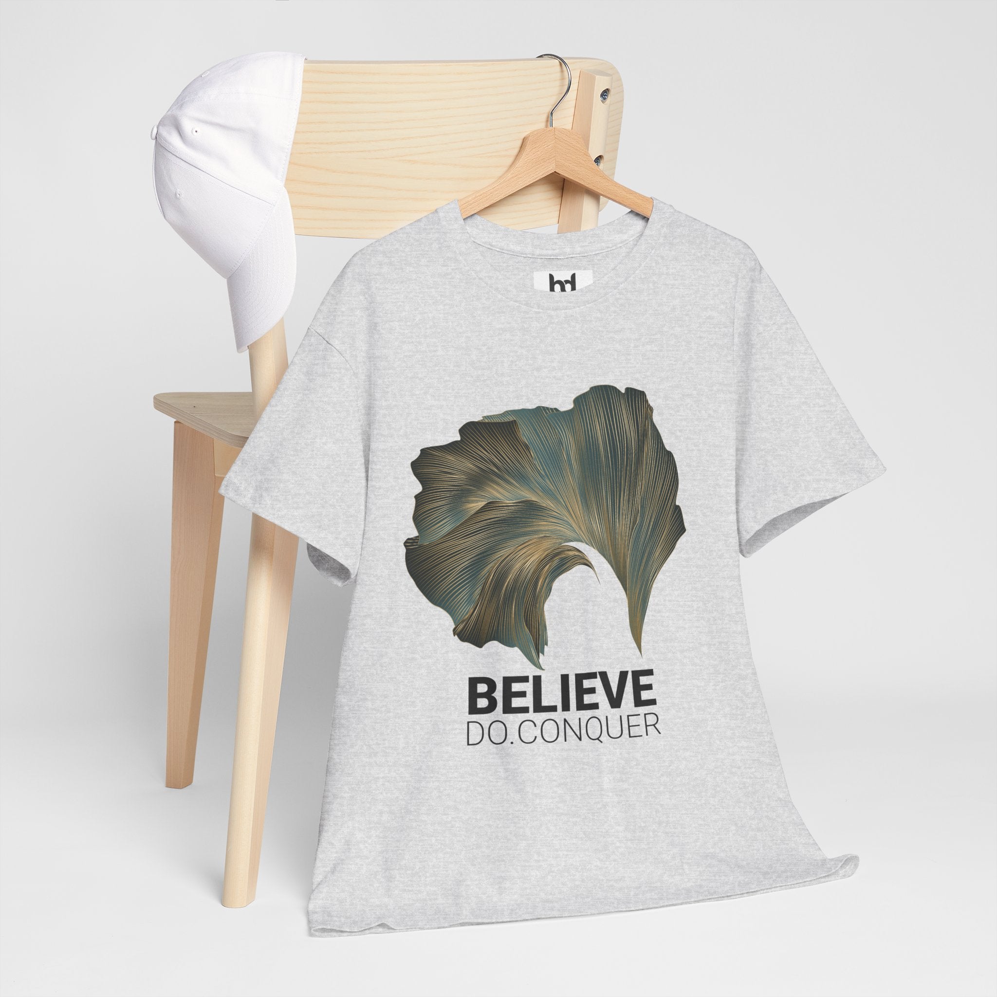 Belive.Do.Conquer Unisex Heavy Cotton Tee - Artistic Leaf Design