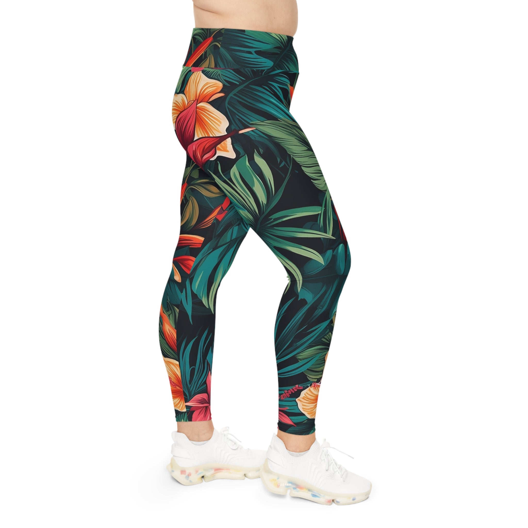 Tropical Floral Plus Size Leggings - Comfortable & Stylish Activewear