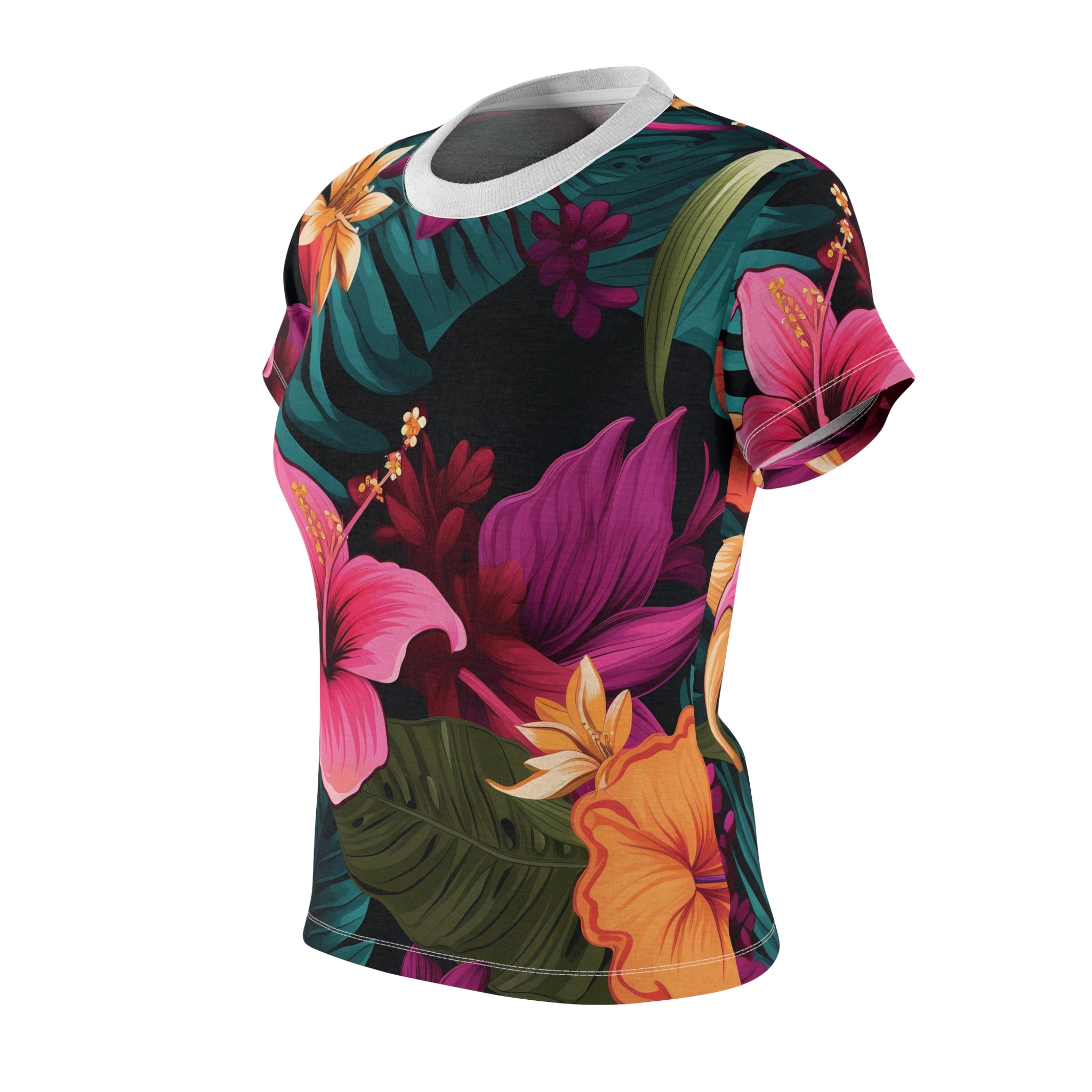 Tropical Floral Women's Tee - Vibrant Cut & Sew Shirt for Summer
