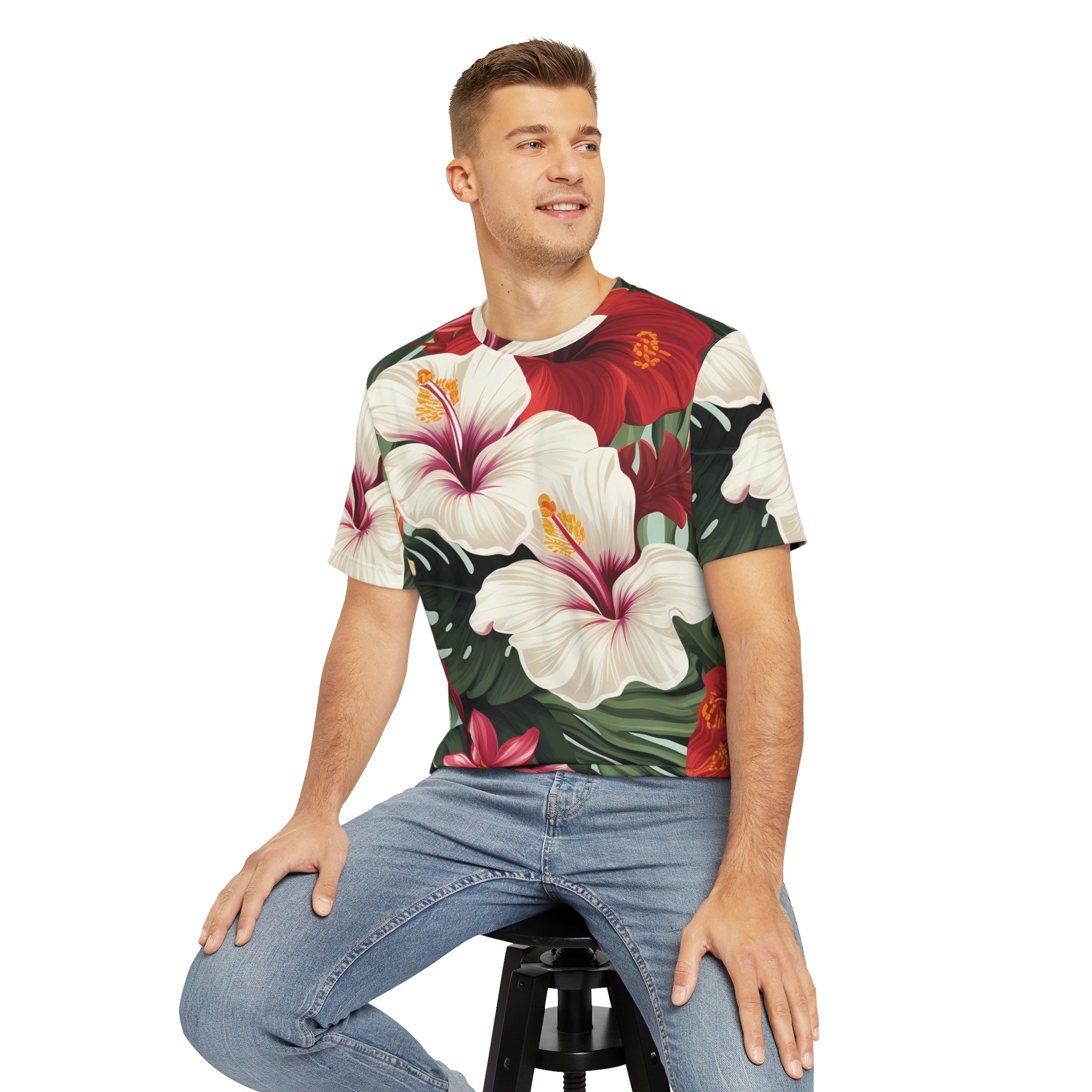 Tropical Floral Men's Polyester Tee - Casual Summer Wear