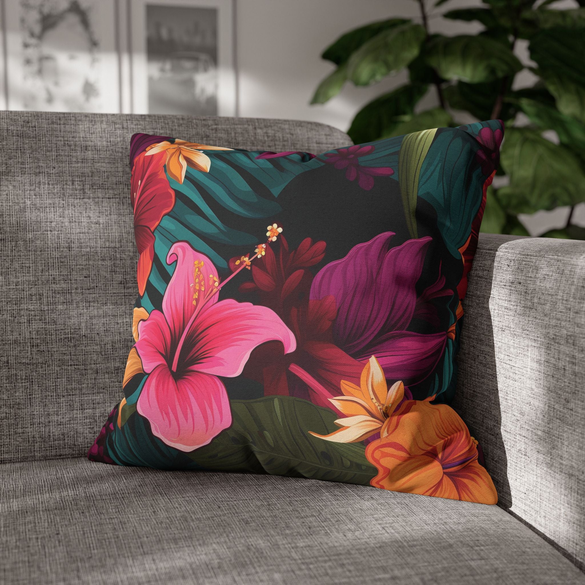 Tropical Floral Square Pillowcase - Vibrant Home Decor for Summer Vibes
