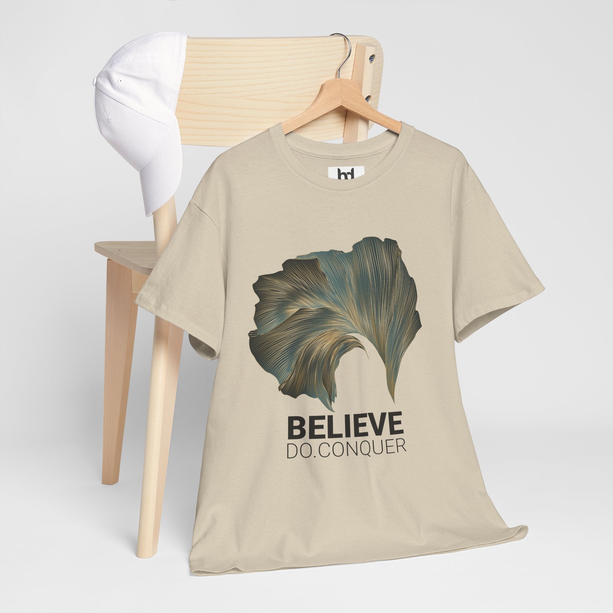 Belive.Do.Conquer Unisex Heavy Cotton Tee - Artistic Leaf Design