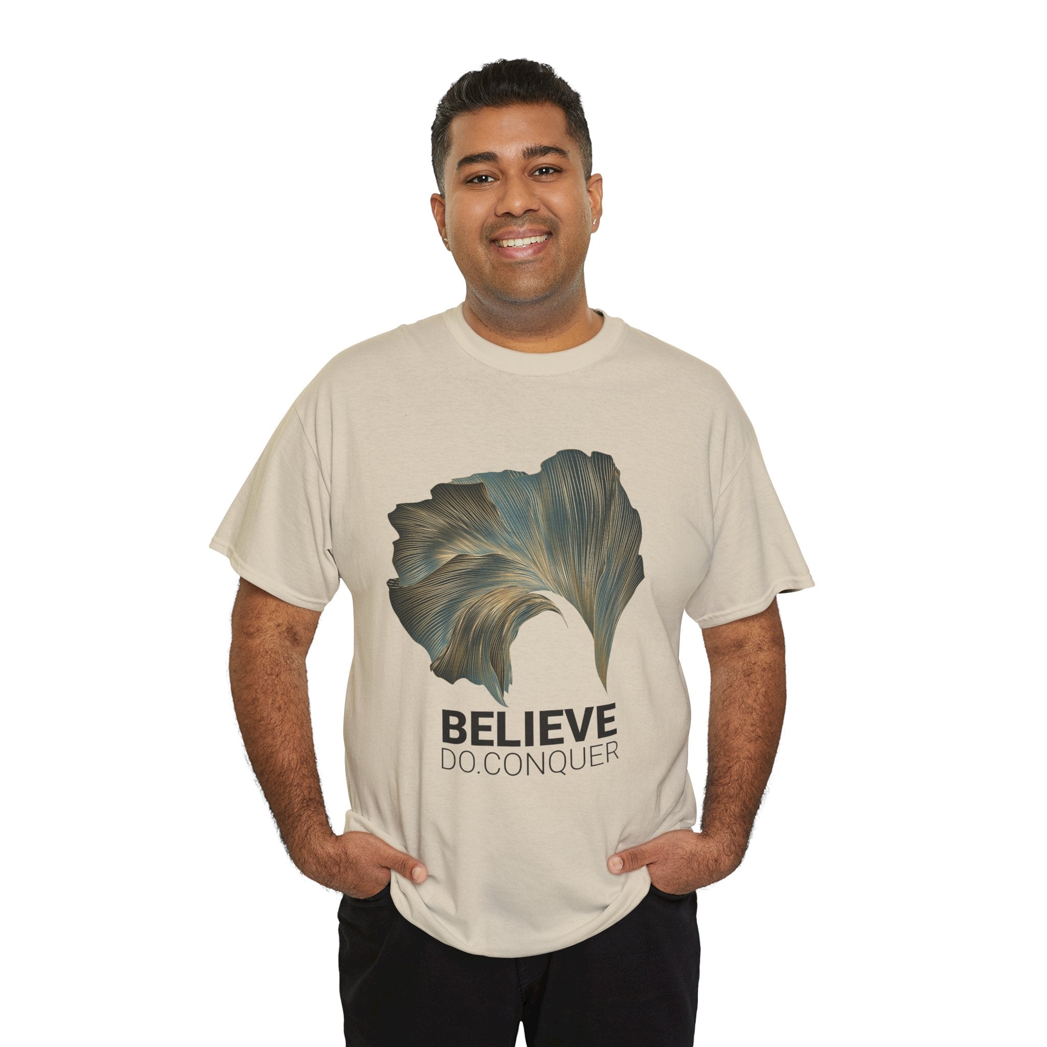 Belive.Do.Conquer Unisex Heavy Cotton Tee - Artistic Leaf Design