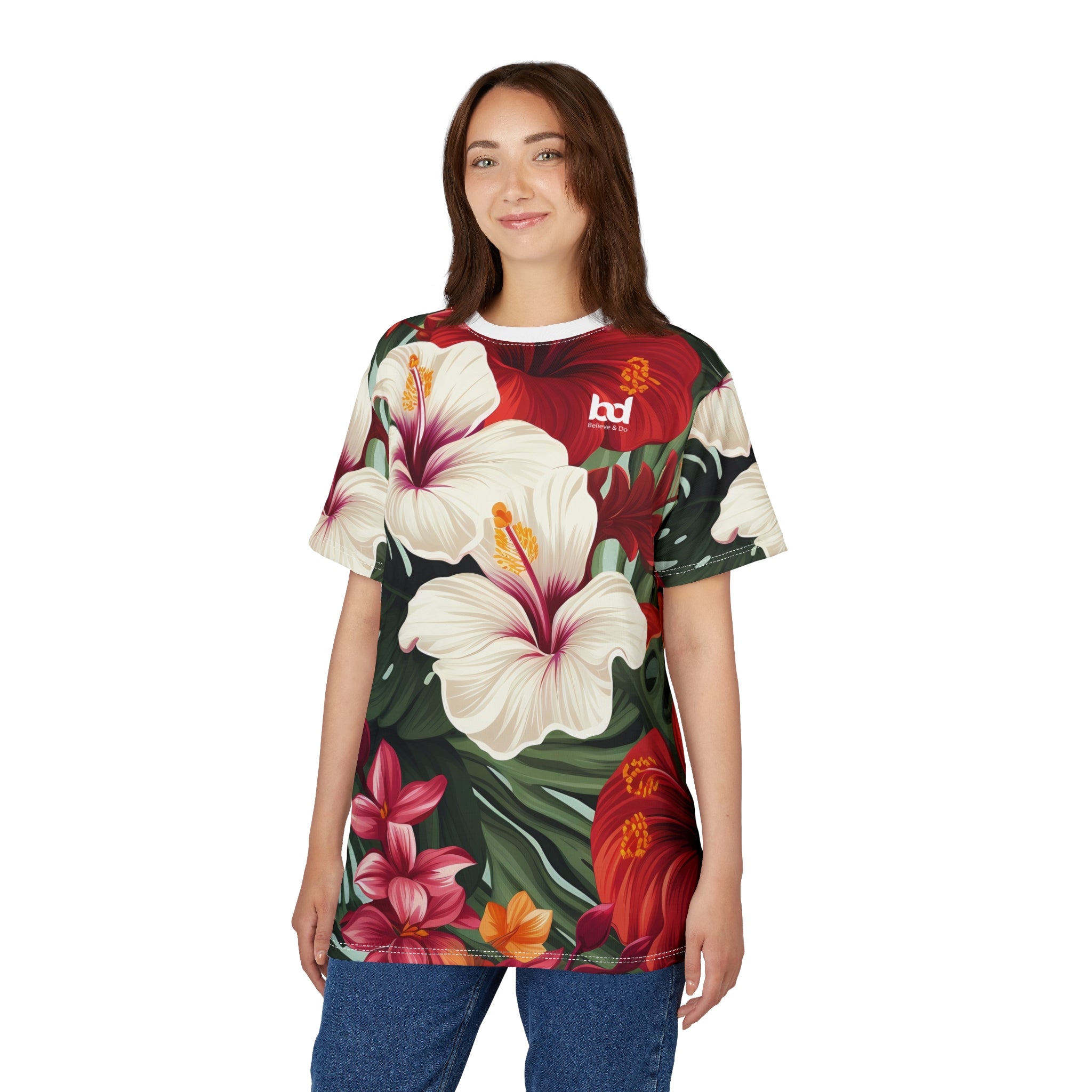 Tropical Floral Unisex Tee - Vibrant Hibiscus Design