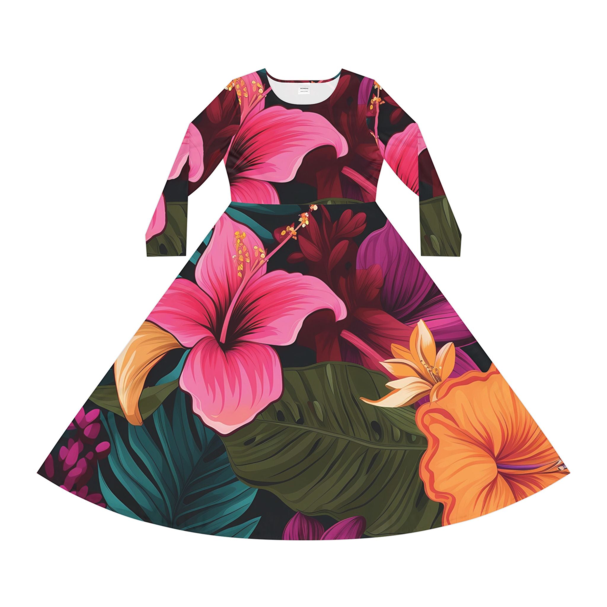 Tropical Long Sleeve Dance Dress for Women - Floral Print