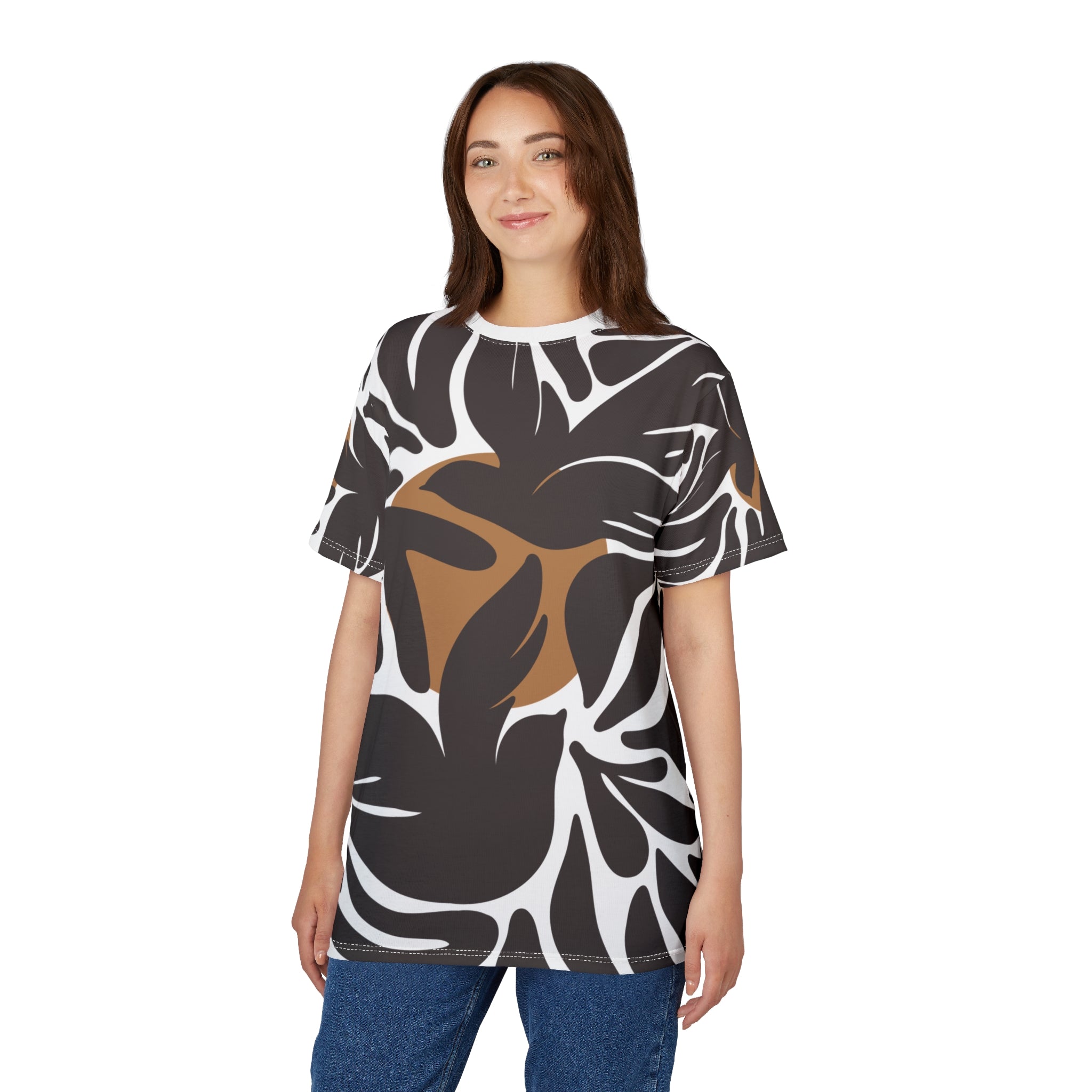 Stylish Unisex Cut & Sew Tee with Tropical Leaf Print
