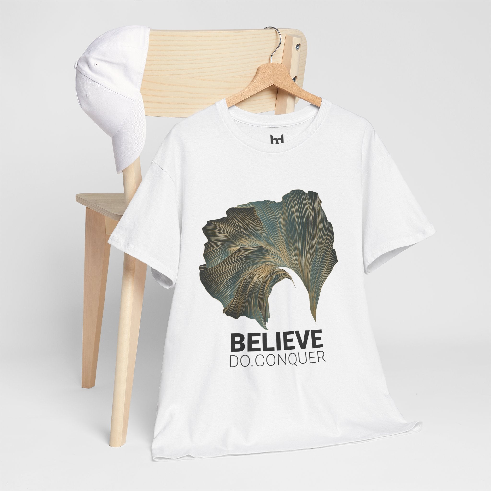 Belive.Do.Conquer Unisex Heavy Cotton Tee - Artistic Leaf Design