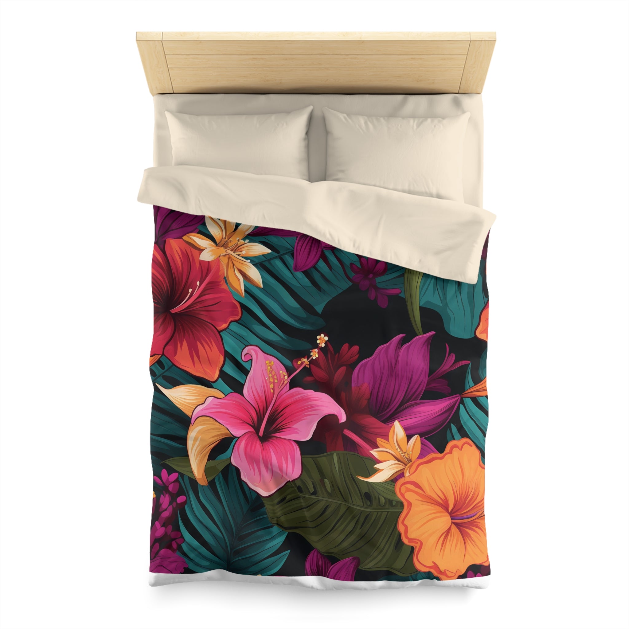 Tropical Floral Microfiber Duvet Cover - Vibrant Bedding for Relaxed Living