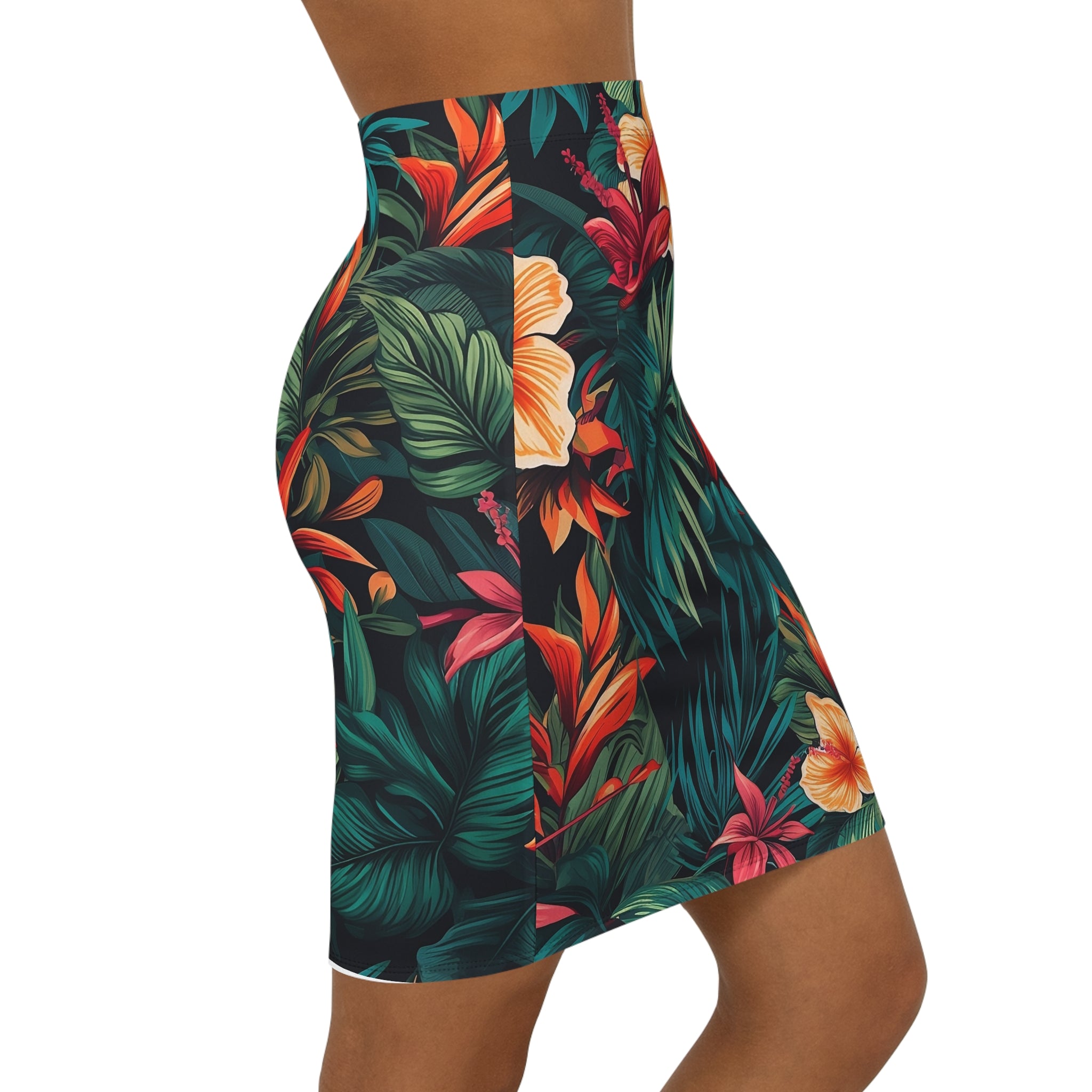 Tropical Floral Mid-Waist Pencil Skirt for Women – Perfect for Summer Parties & Vacations