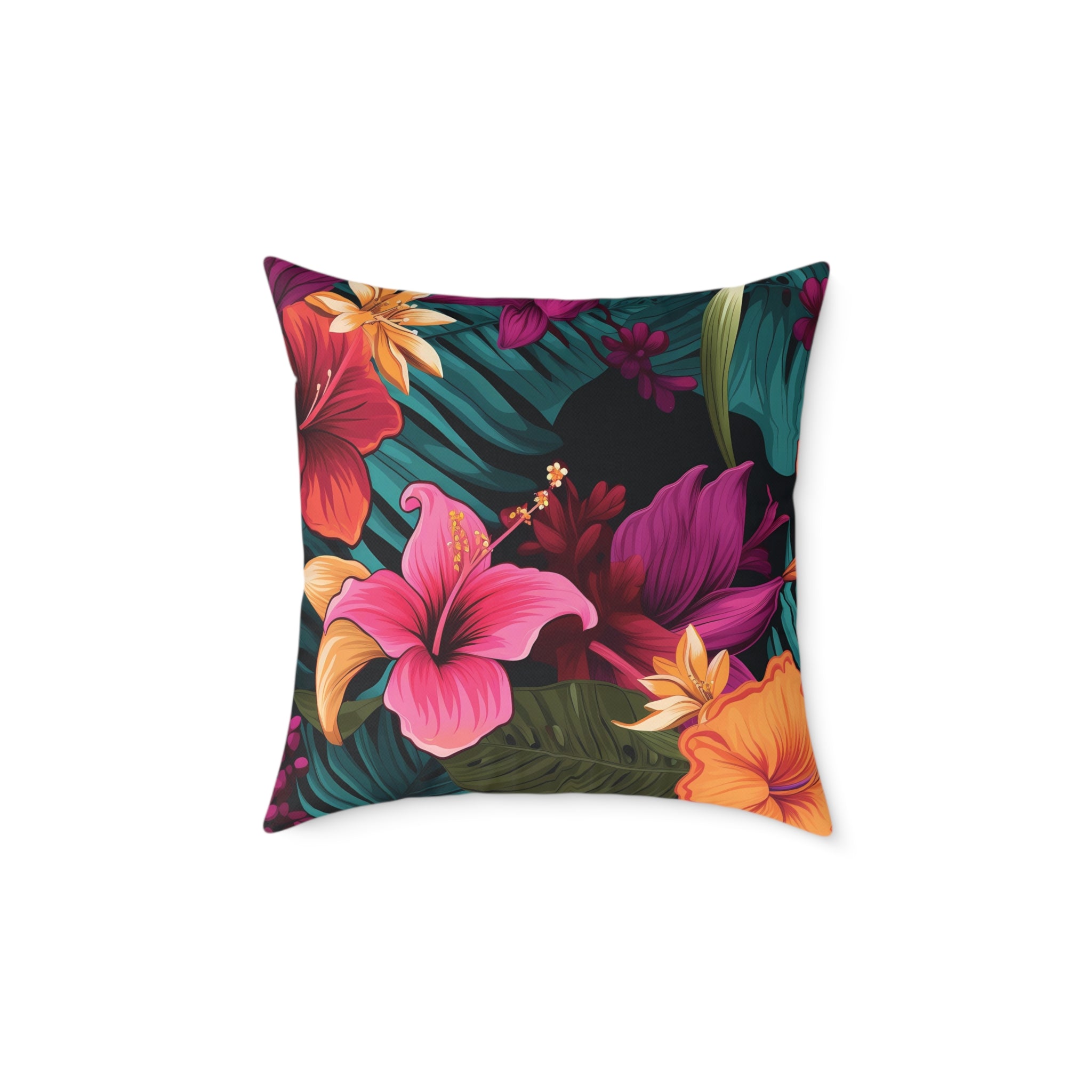 Tropical Floral Square Pillow - Vibrant Home Decor for Summer Vibes