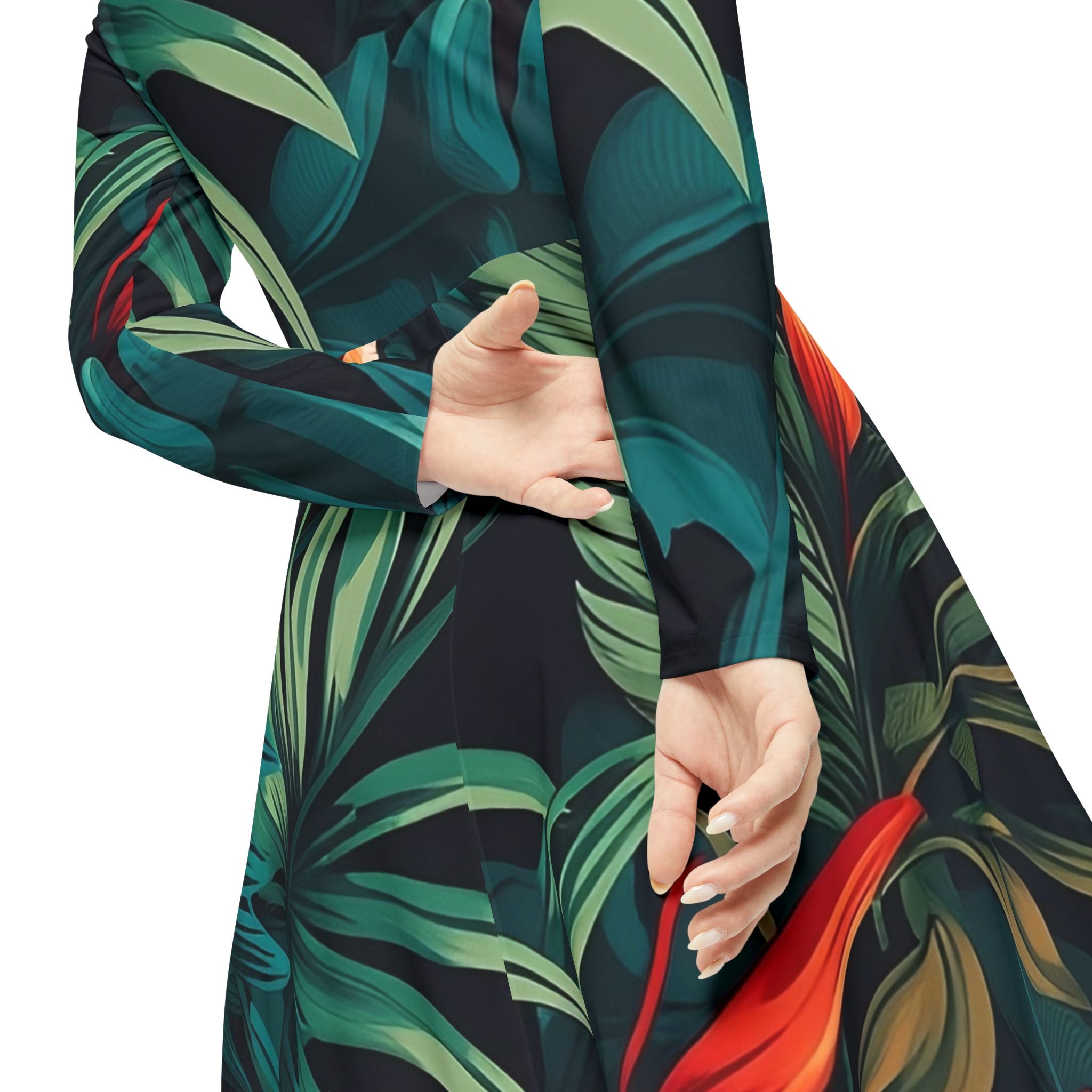 Tropical Floral Long Sleeve Dance Dress for Women - Perfect for Parties and Holidays