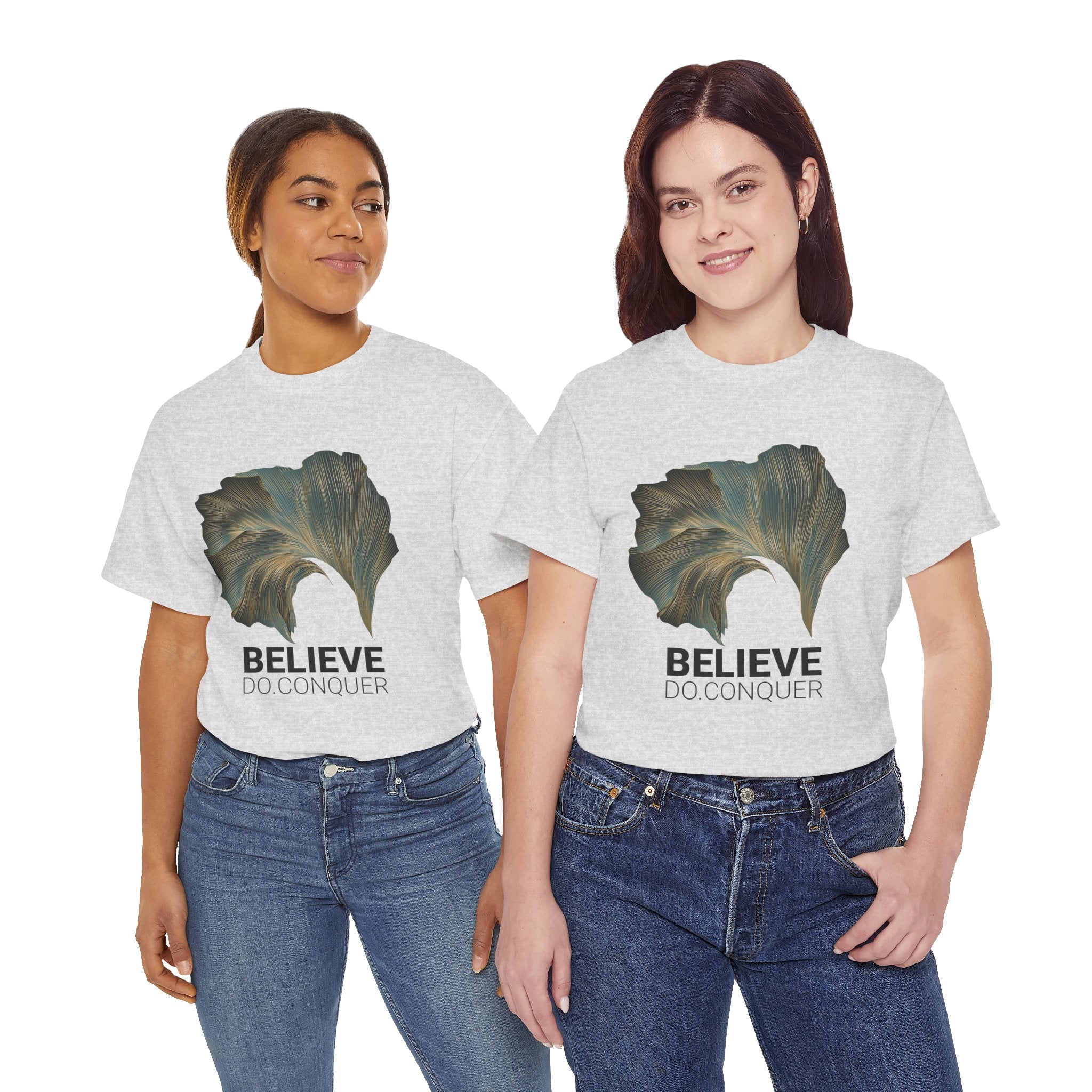 Belive.Do.Conquer Unisex Heavy Cotton Tee - Artistic Leaf Design