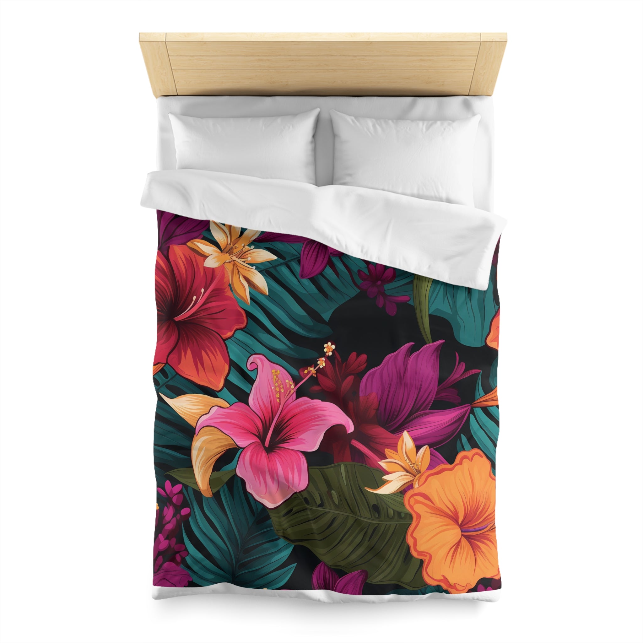 Tropical Floral Microfiber Duvet Cover - Vibrant Bedding for Relaxed Living