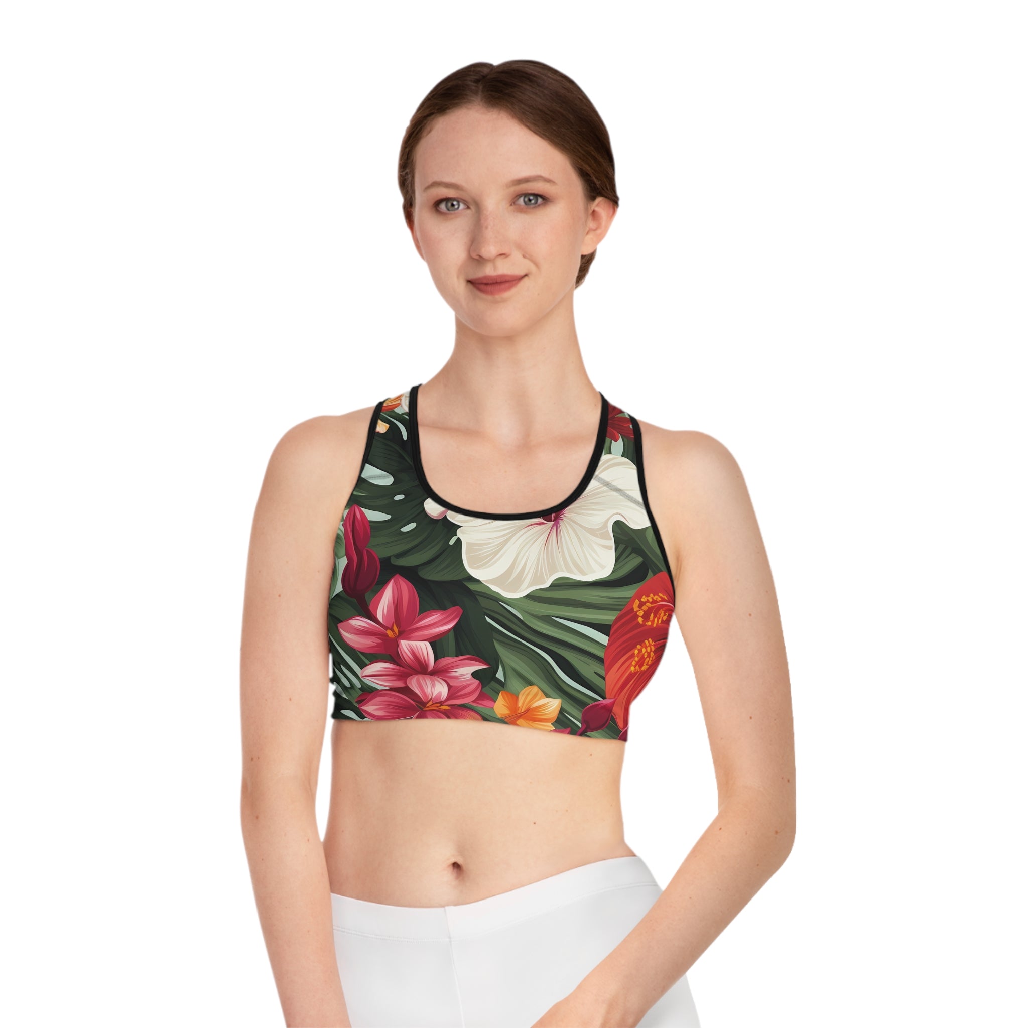 Tropical Floral Sports Bra - Perfect for Yoga & Workout