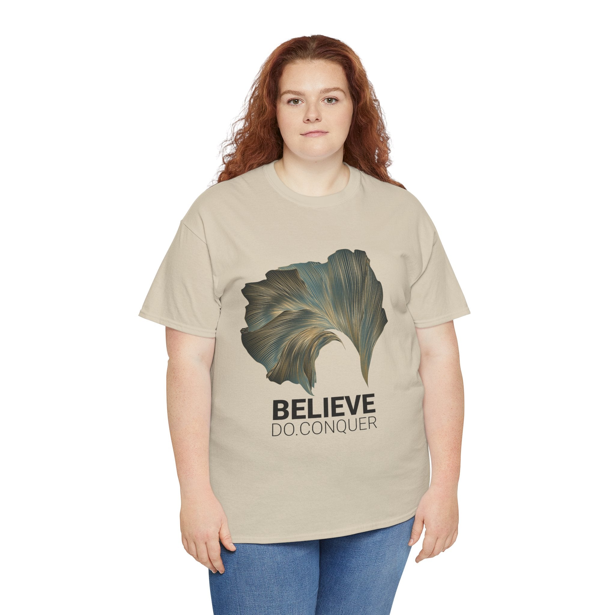 Belive.Do.Conquer Unisex Heavy Cotton Tee - Artistic Leaf Design