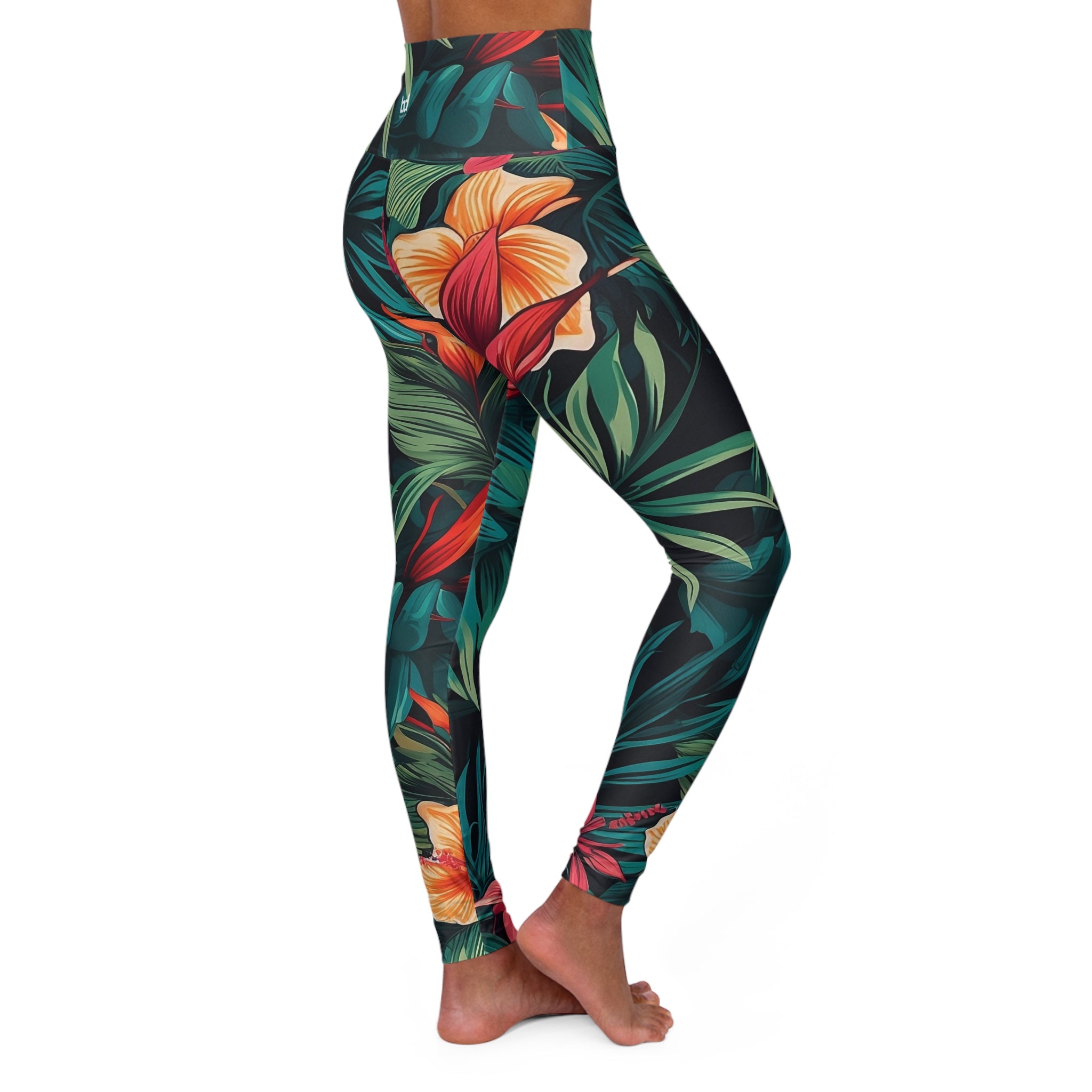 Tropical High Waisted Yoga Leggings – Perfect for Workout & Leisure